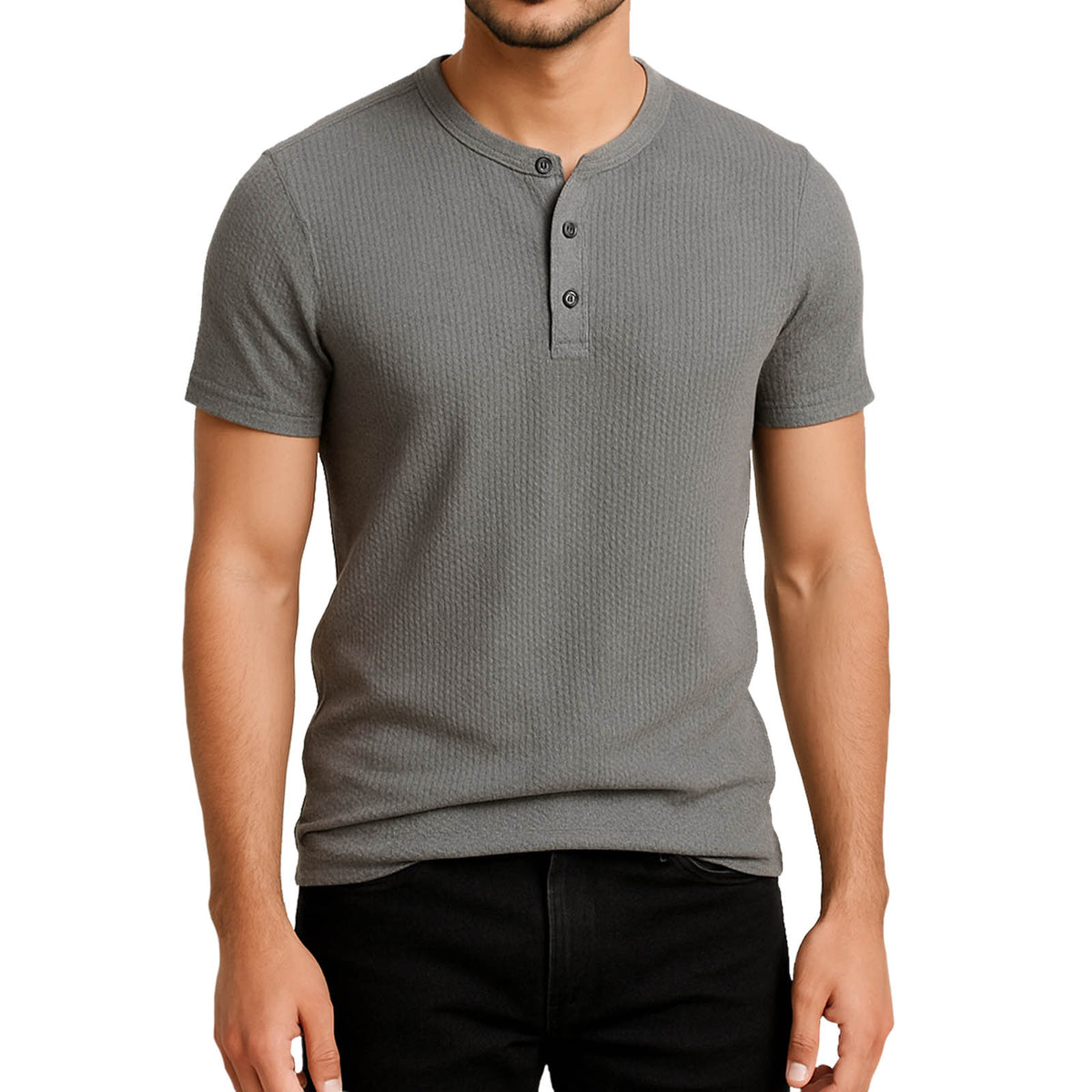 Pack of 2 Waffle Henley T-Shirts – Navy Blue & Grey