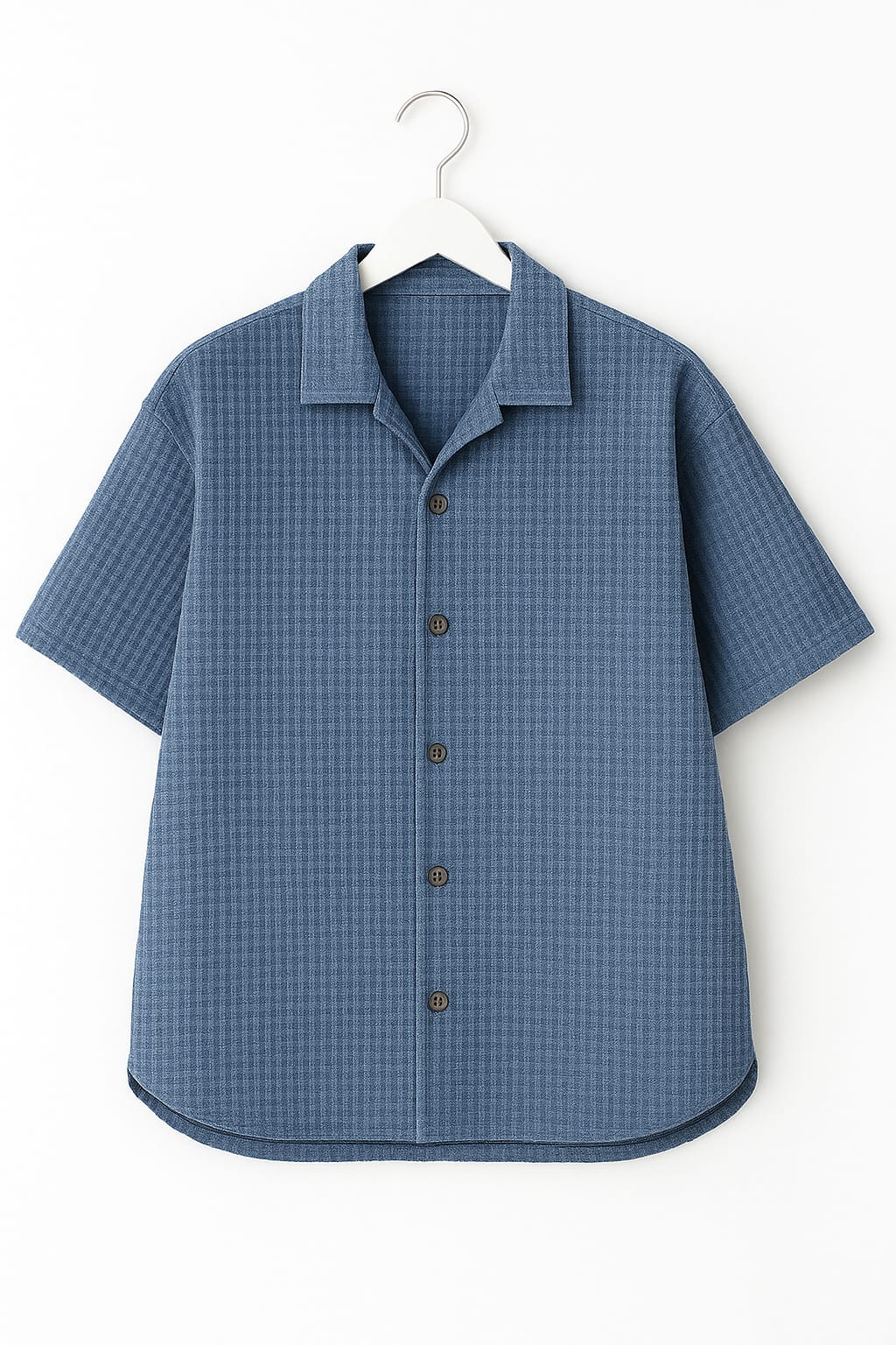 Pack of 2 Waffle Knit Cuban Collar Shirts – Steel Blue & Brown