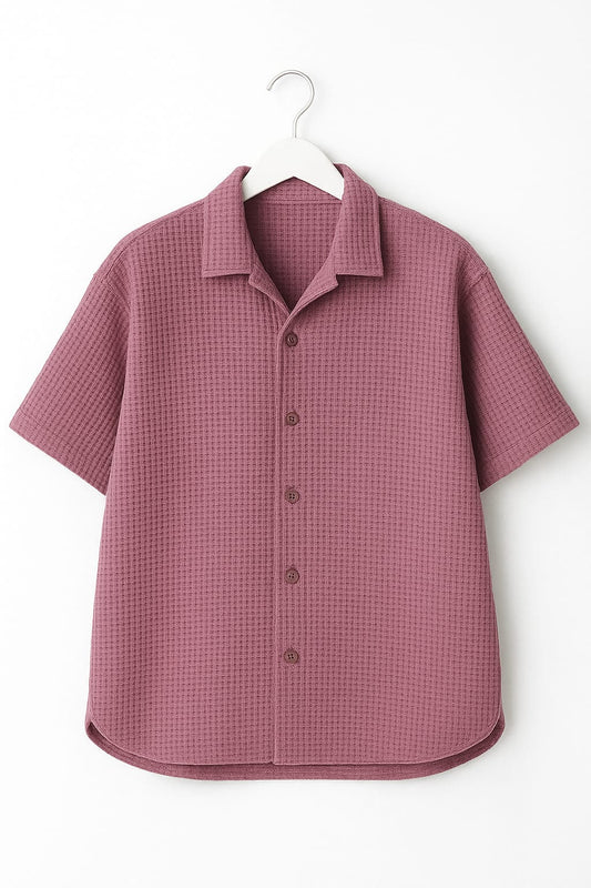 Lilac Waffle Knit Cuban Collar Shirt