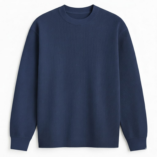 Navy Blue Oversized Waffle Knit Sweatshirt
