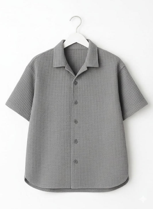 Hazel Grey Waffle Knit Cuban Collar Shirt