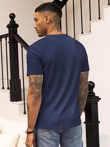 Pack of 2 Waffle Henley T-Shirts – Navy Blue & Black