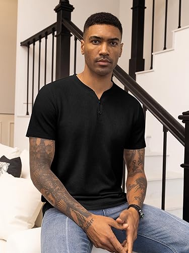 Pack of 2 Waffle Henley T-Shirts – Black & White