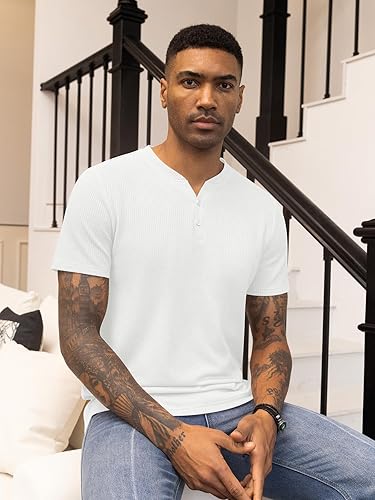 Pack of 2 Waffle Henley T-Shirts – Black & White