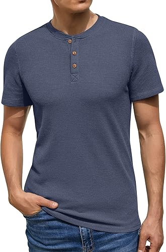 Pack of 2 Waffle Henley T-Shirts – Navy Blue & Black
