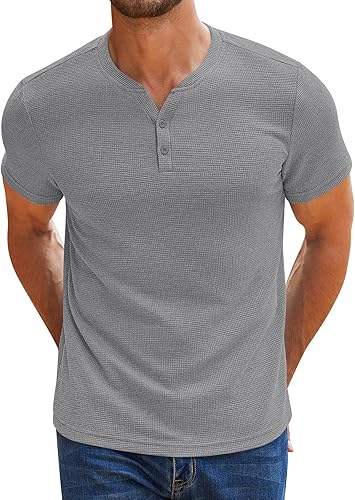 Pack of 2 Waffle Henley T-Shirts – White & Grey