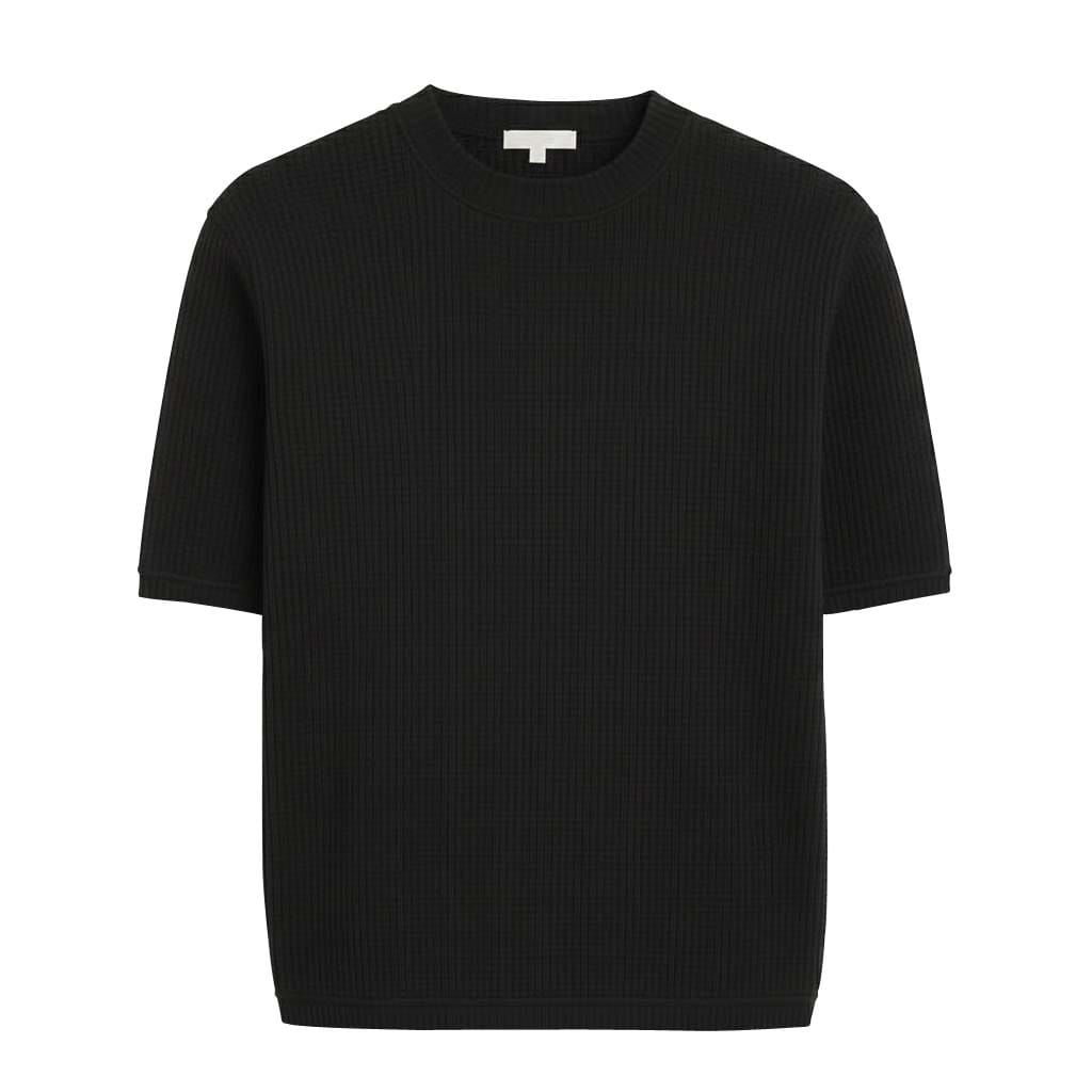 Oversized Waffle Knit Half Sleeve Tee – Black