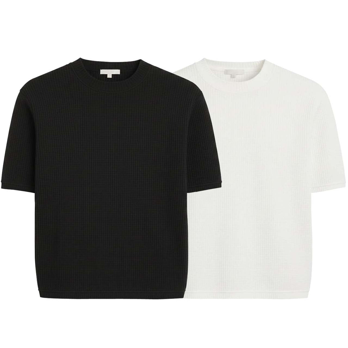 Oversized Waffle Knit Half Sleeve Tee – Black & White