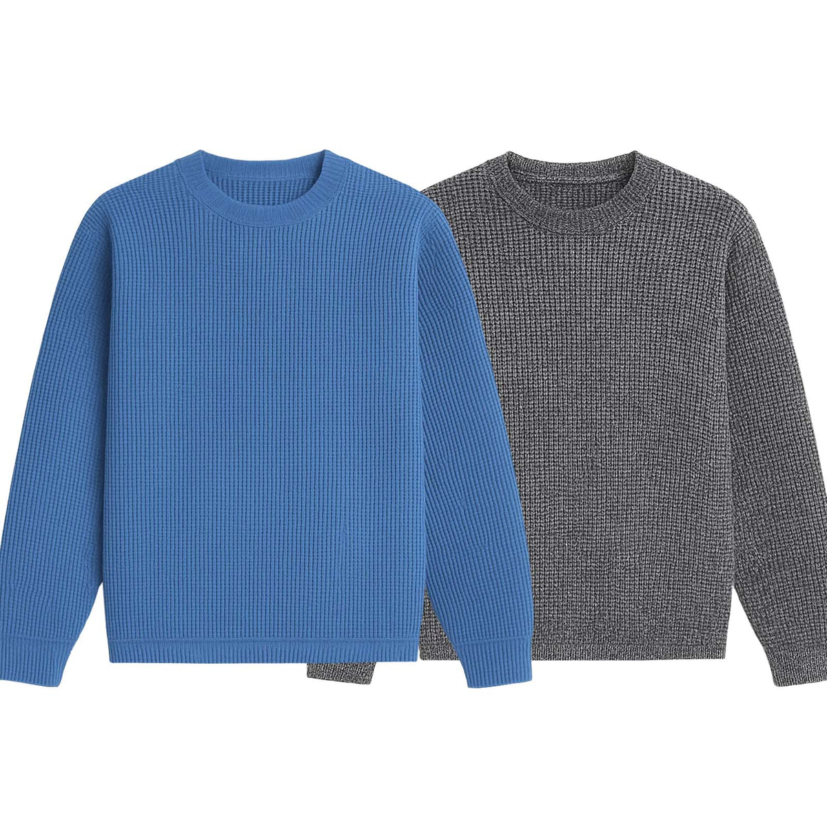 Pack of 2 Oversized Waffle Knit Sweatshirts | Blue & Texture Grey