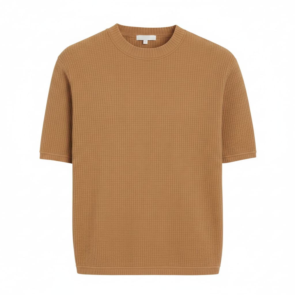 Oversized Waffle Knit Half Sleeve Tee – Camel Brown