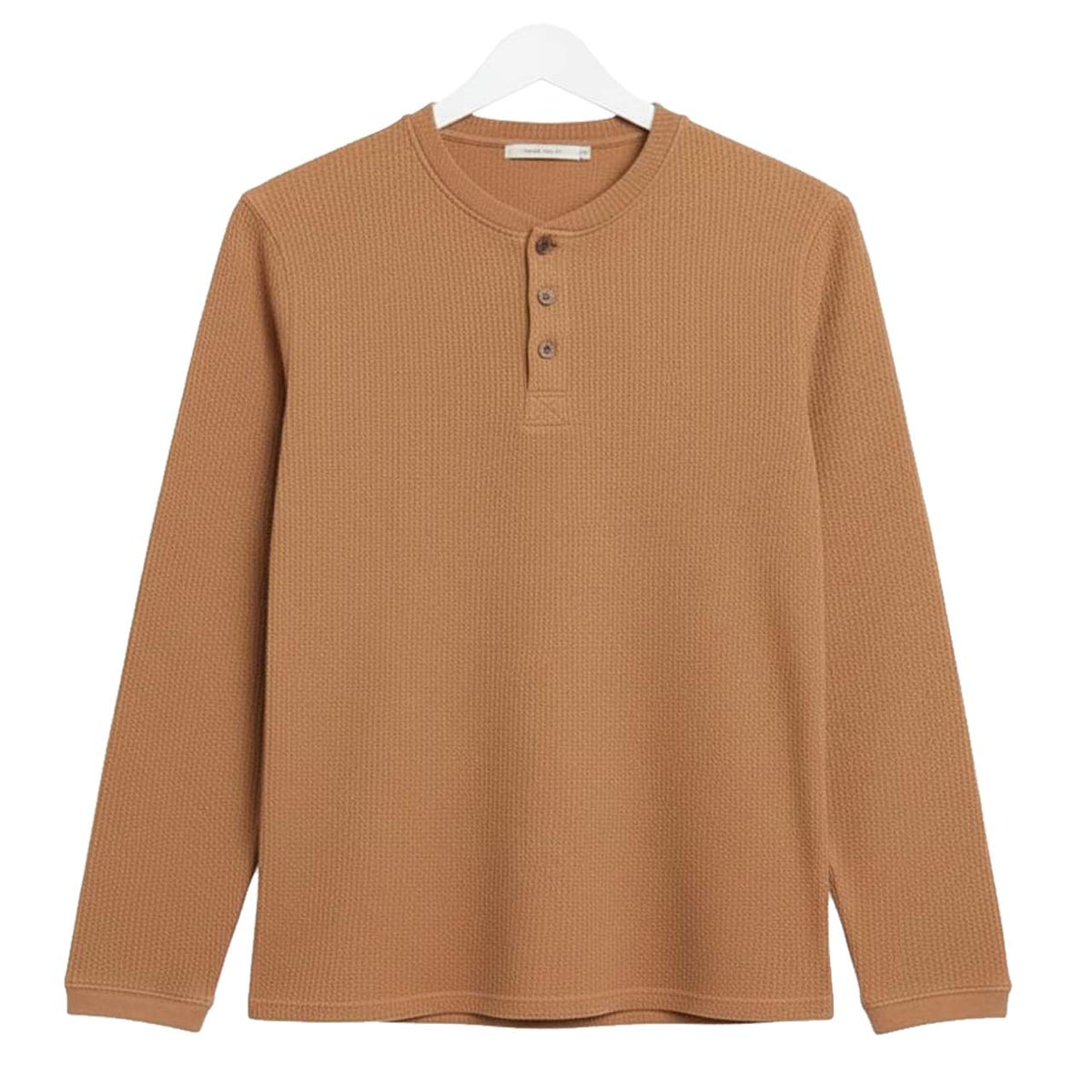 Oversized Waffle Knit Henley Long Sleeve T-Shirt | Camel