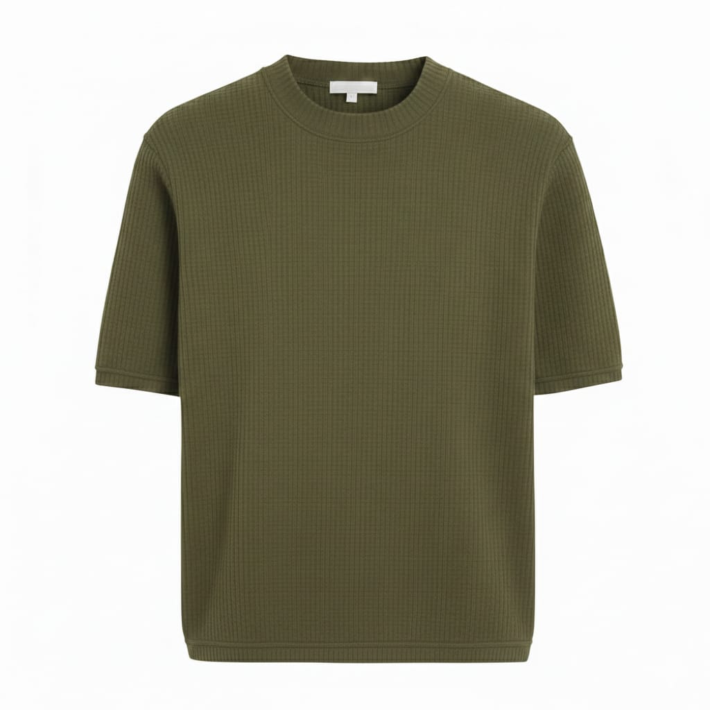 Oversized Waffle Knit Half Sleeve Tee – Green