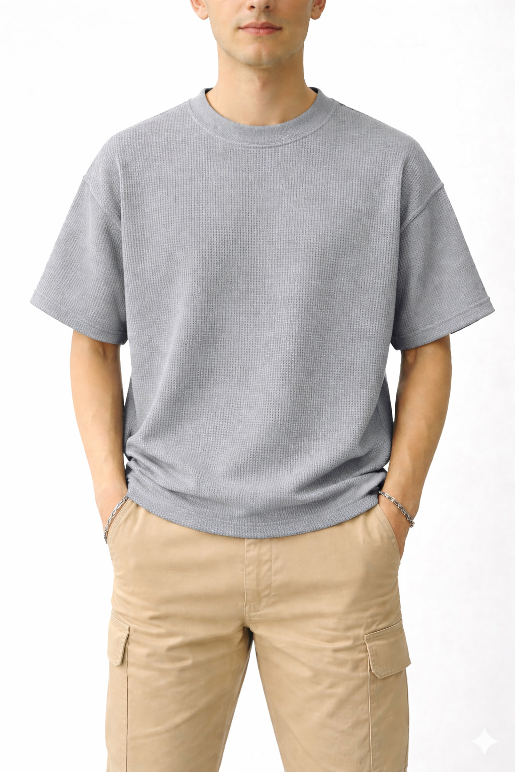 Pack of 2 Oversized Waffle Knit Half Sleeve T-Shirts – Sky Blue & Grey