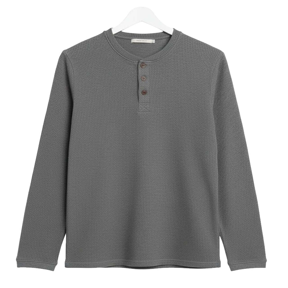 Oversized Waffle Knit Henley Long Sleeve T-Shirt | Grey
