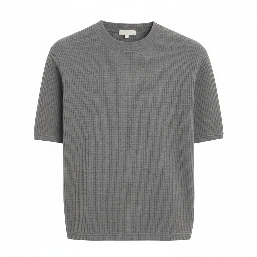 Oversized Waffle Knit Half Sleeve Tee – Grey