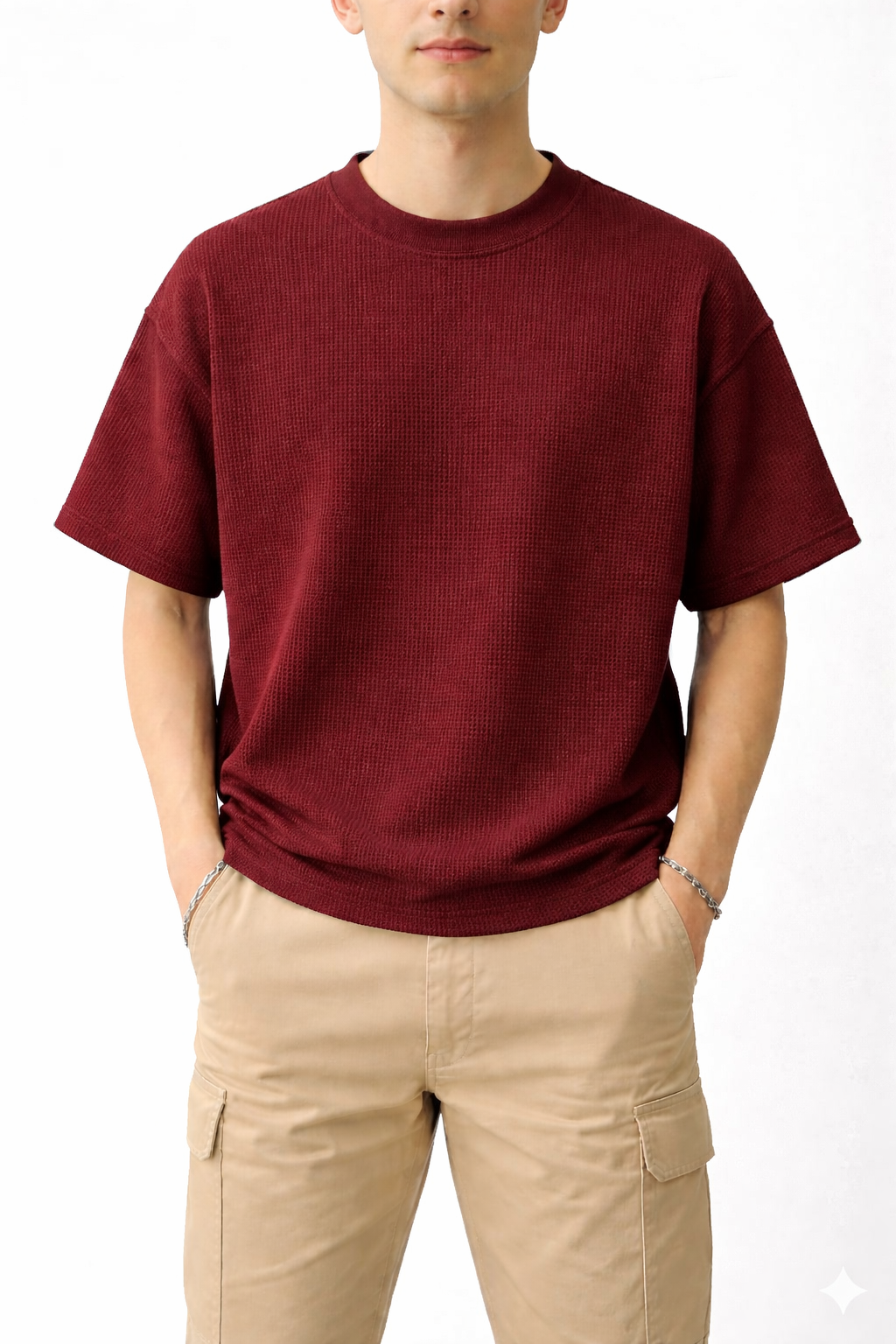 MAROON WAFFLE KNIT T-Shirt