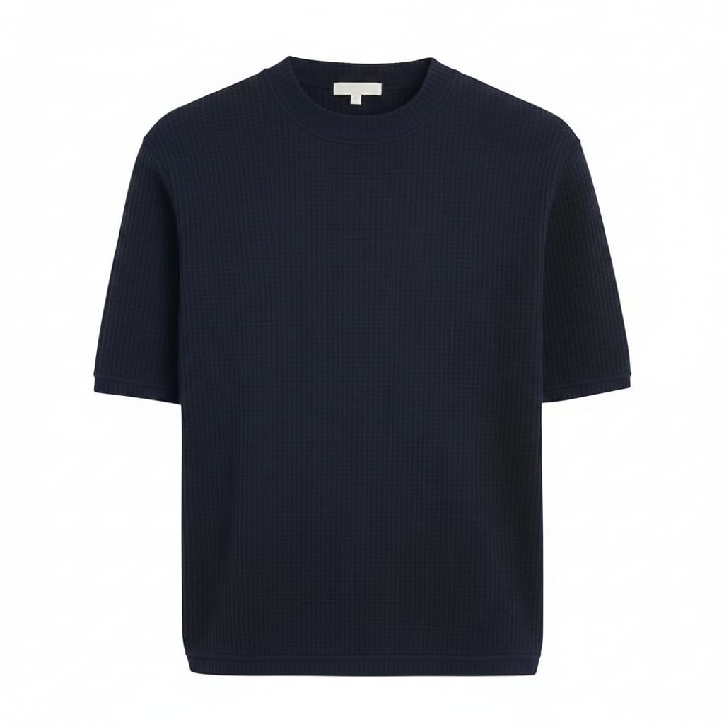 Oversized Waffle Knit Half Sleeve Tee – Navy Blue