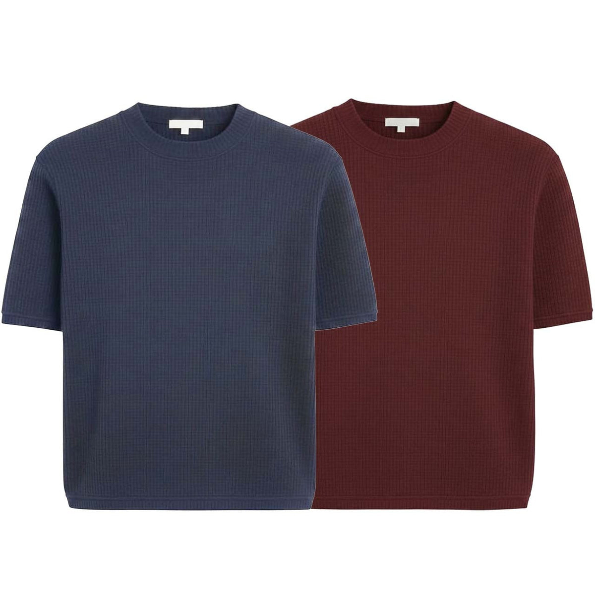 Oversized Waffle Knit Half Sleeve Tee – Navy & Maroon