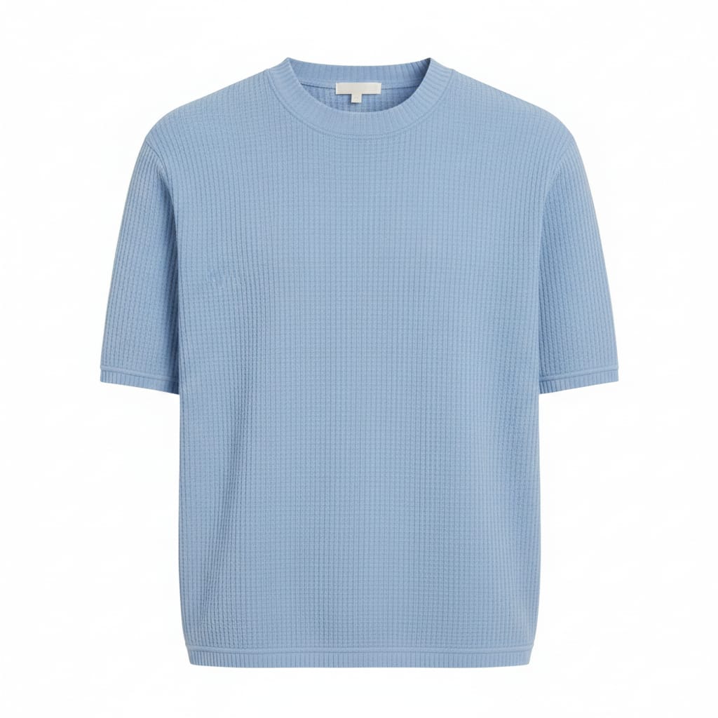 Oversized Waffle Knit Half Sleeve Tee – Sky Blue