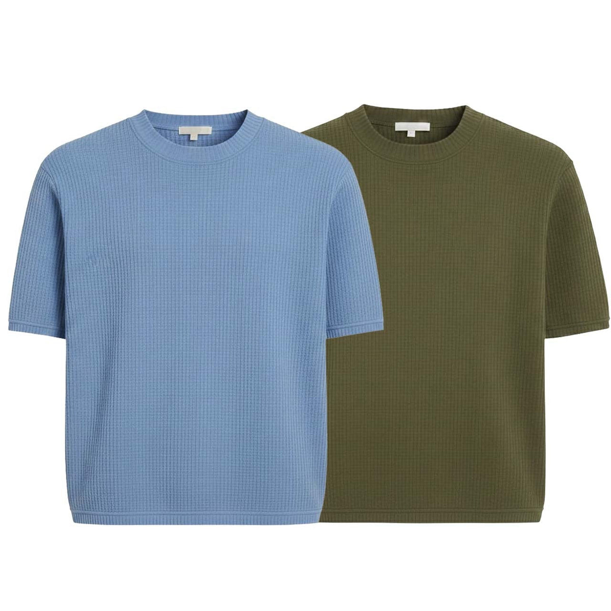 Pack of 2 Oversized Waffle Knit Half Sleeve T-Shirts – Sky Blue & Green
