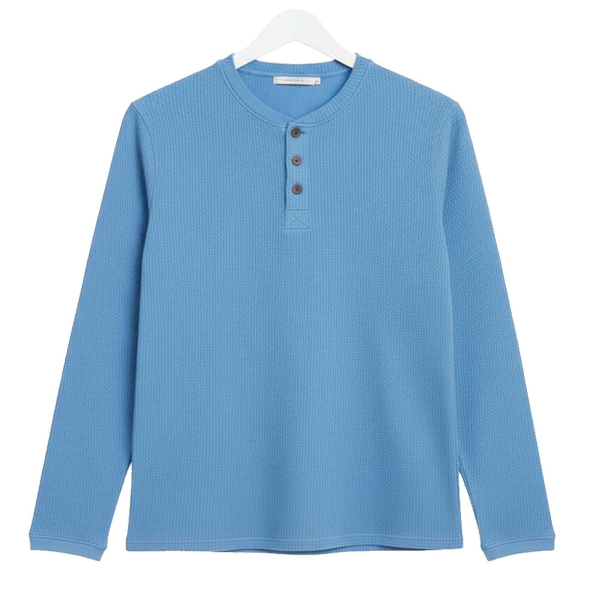 Oversized Waffle Knit Henley Long Sleeve T-Shirt | Sky Blue