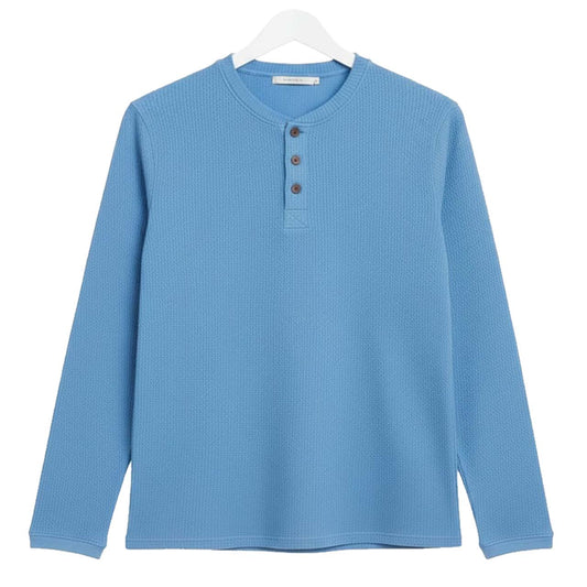 Oversized Waffle Knit Henley Long Sleeve T-Shirt | Sky Blue