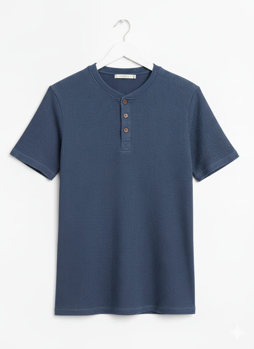 Navy Blue Waffle Henley T-Shirt