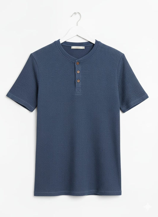 Navy Blue Waffle Henley T-Shirt