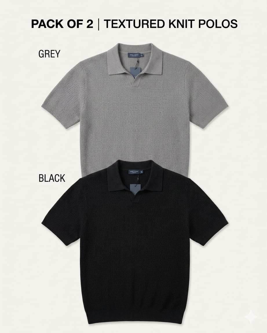 Pack of 2 Johnny Collar Polos – Black & Grey