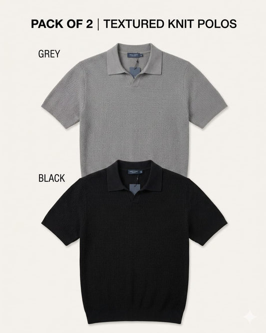 Pack of 2 Johnny Collar Polos – Black & Grey