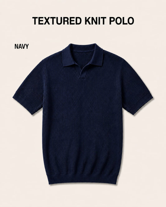 Waffle Johnny Collar T-Shirt – Navy