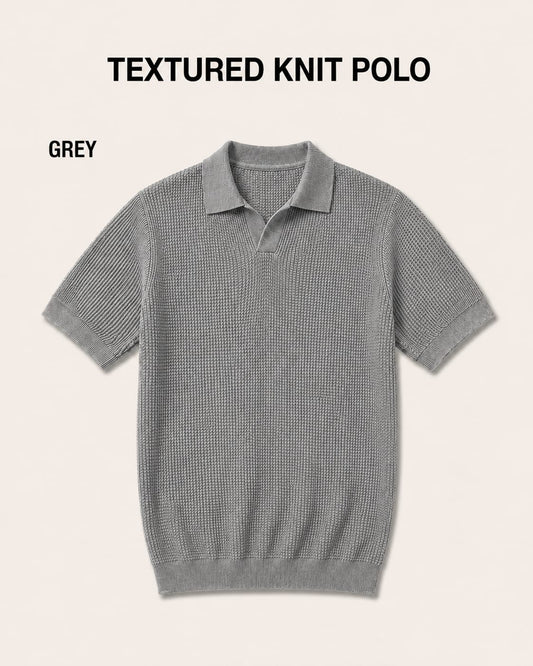 Waffle Johnny Collar T-Shirt – Grey