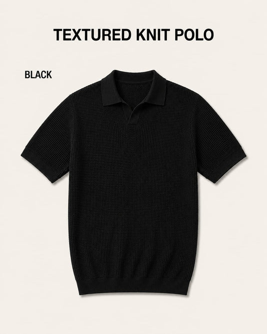 Waffle Johnny Collar T-Shirt – Black
