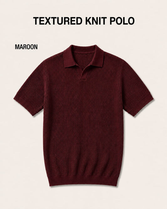 Waffle Johnny Collar T-Shirt – Maroon