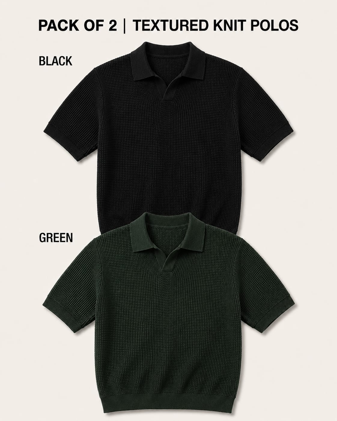 Pack of 2 Johnny Collar Polos – Black & Green