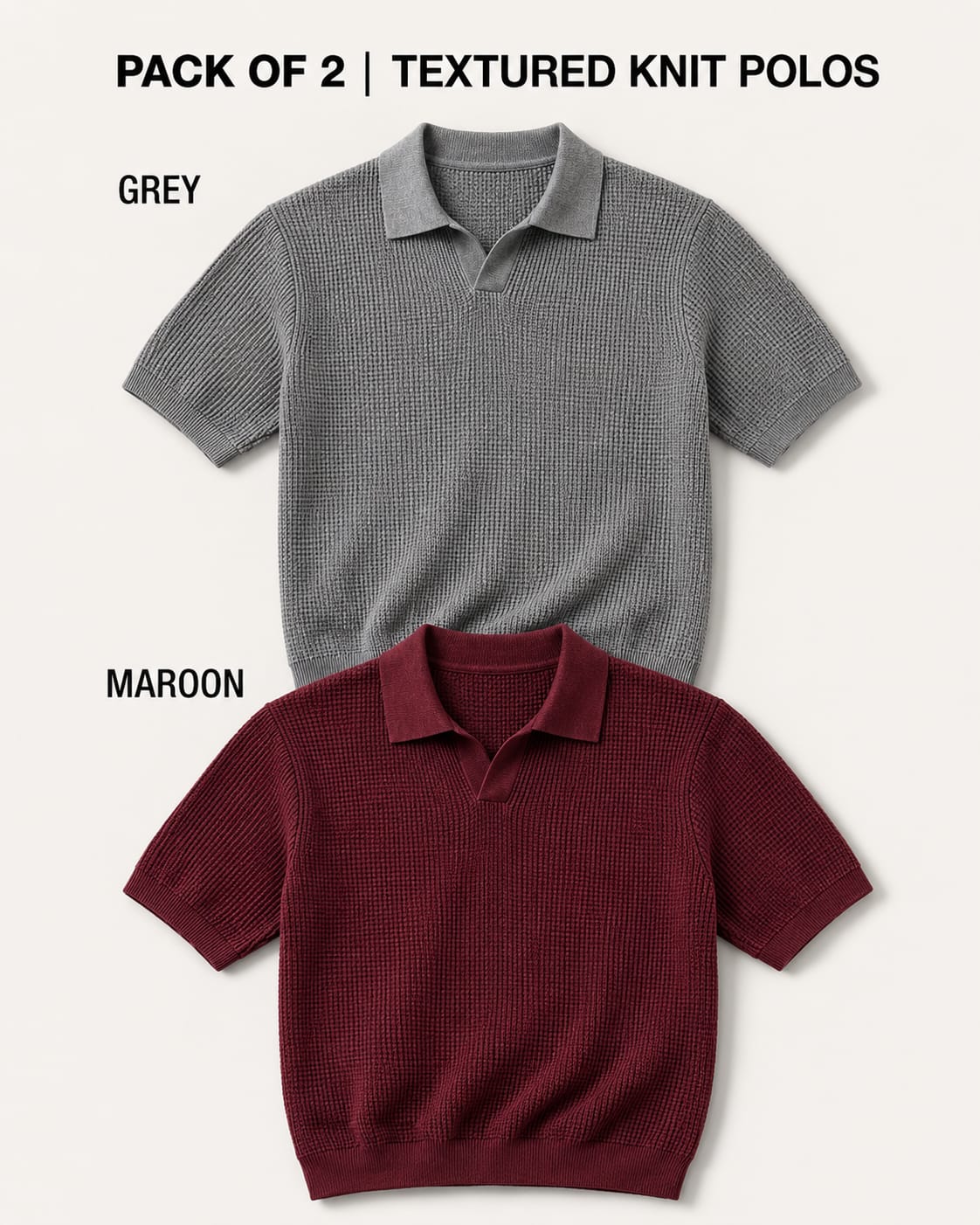 Pack of 2 Johnny Collar Polos – Grey & Maroon