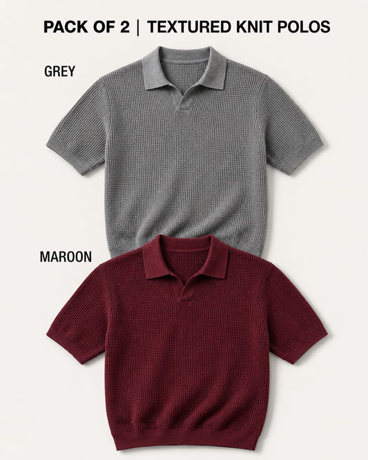 Pack of 2 Johnny Collar Polos – Grey & Maroon