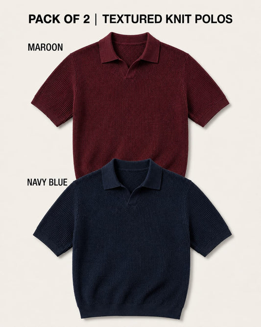 Pack of 2 Johnny Collar Polos – Maroon & Navy Blue