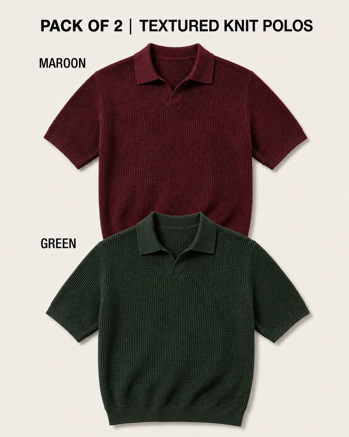 Pack of 2 Johnny Collar Polos – Maroon & Green