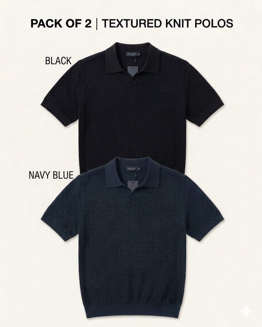 Pack of 2 Johnny Collar Polos – Black & Navy Blue