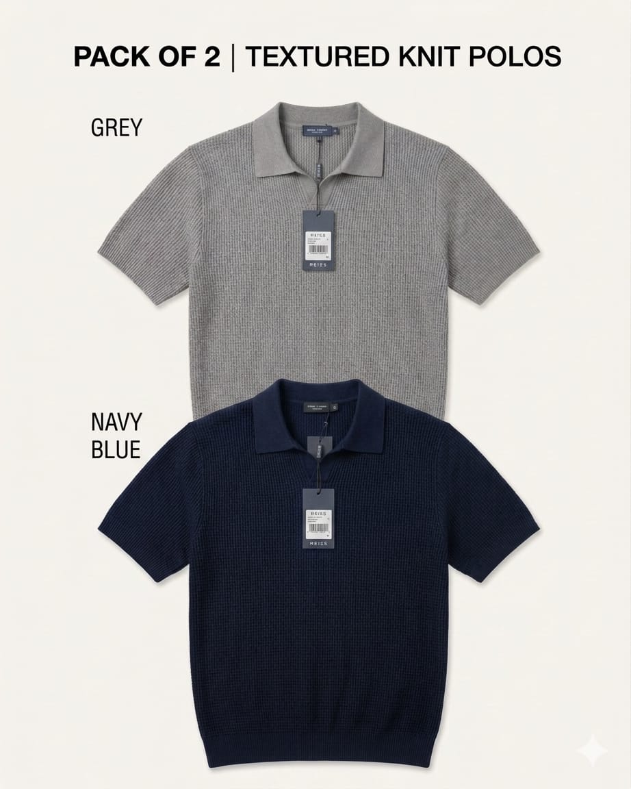 Pack of 2 Johnny Collar Polos – Grey & Navy Blue