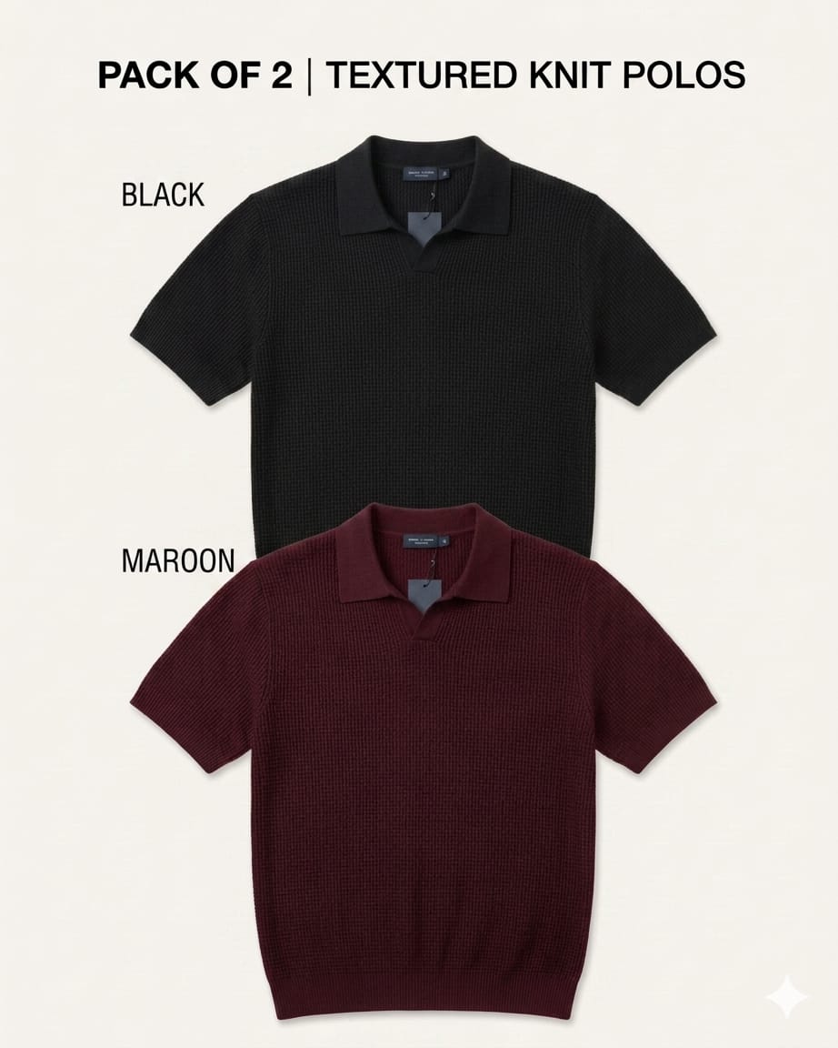 Pack of 2 Johnny Collar Polos – Black & Maroon