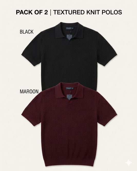 Pack of 2 Johnny Collar Polos – Black & Maroon