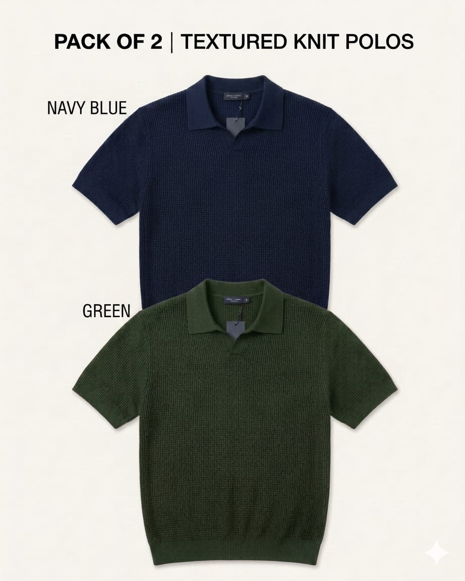 Pack of 2 Johnny Collar Polos – Navy Blue & Green