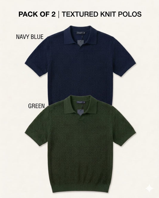 Pack of 2 Johnny Collar Polos – Navy Blue & Green