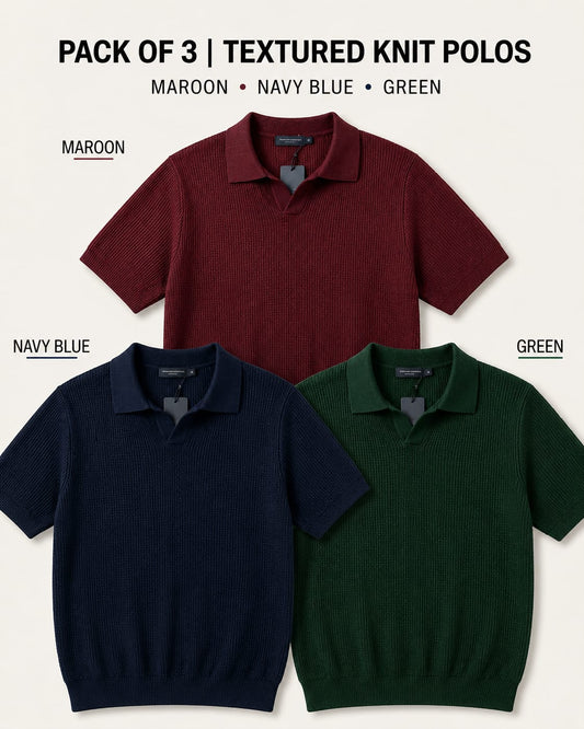 Pack of 3 Johnny Collar Polos – Maroon, Navy & Green