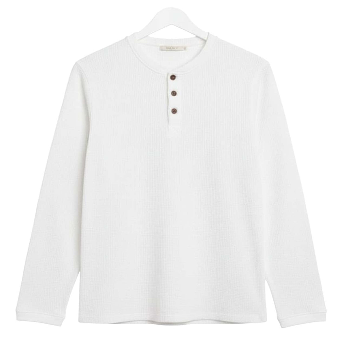 Oversized Waffle Knit Henley Long Sleeve T-Shirt | White