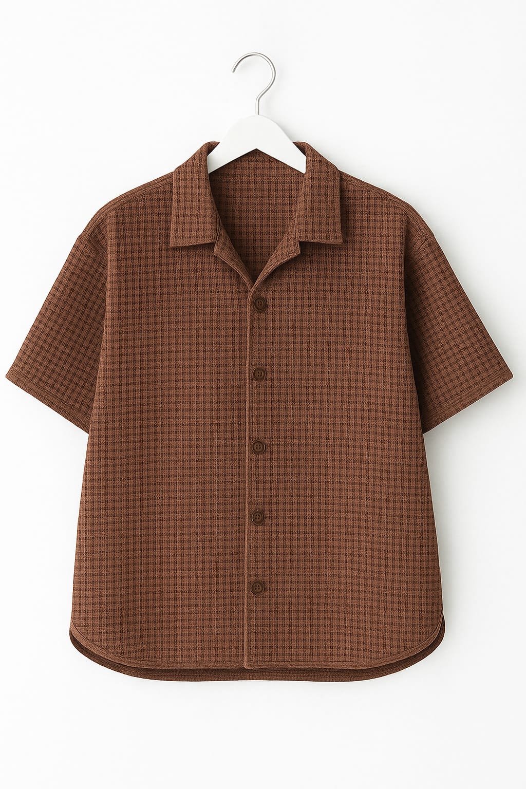 Brown Waffle Knit Cuban Collar Shirt