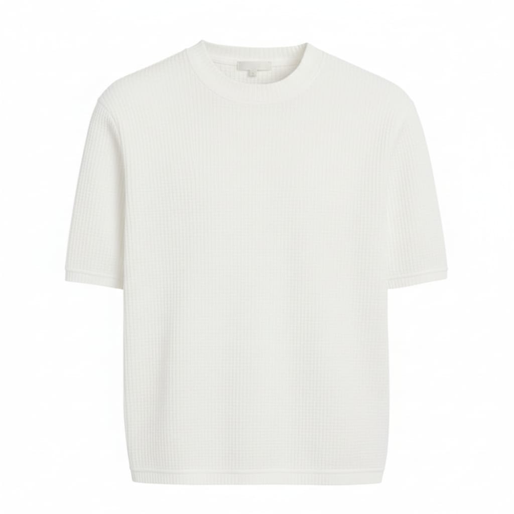 Oversized Waffle Knit Half Sleeve Tee – White